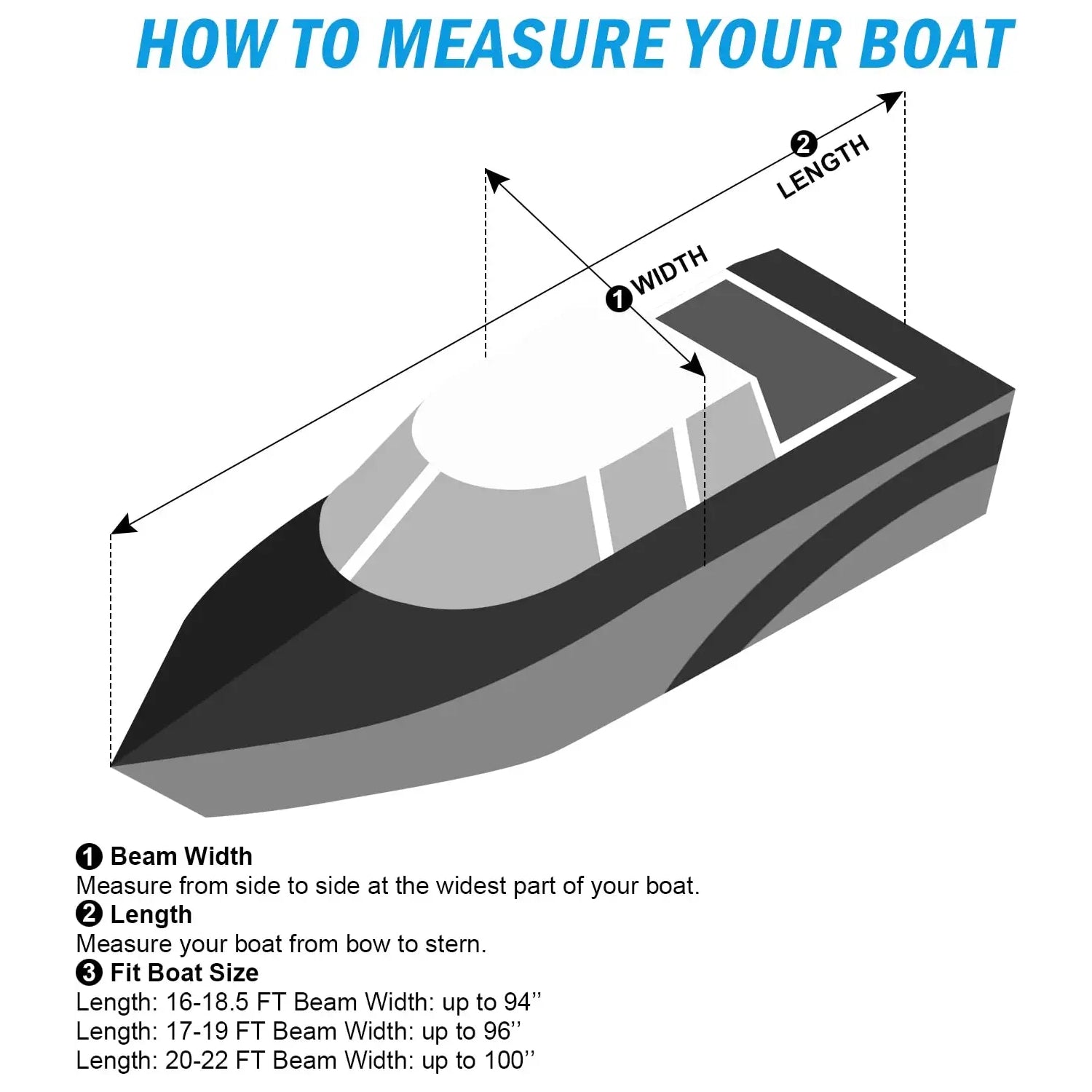 Rockvale Boat Cover, Heavy Duty 600D Trailerable Waterproof Boat Canvas, Universal Marine Grade Outboard Boat Shade for Bass Boat, Tri-Hull, V-Hull, Ski, Fishing Runabout Boat