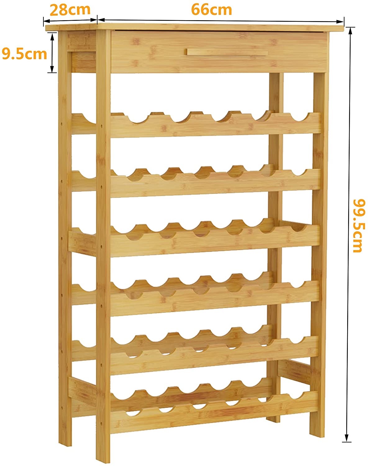 Dripex Bamboo Wine Rack with Drawer, Free Standing Floor Wine Holder Storage Display Shelves for Home, Kitchen, Bar, Wine Cellar, Basement