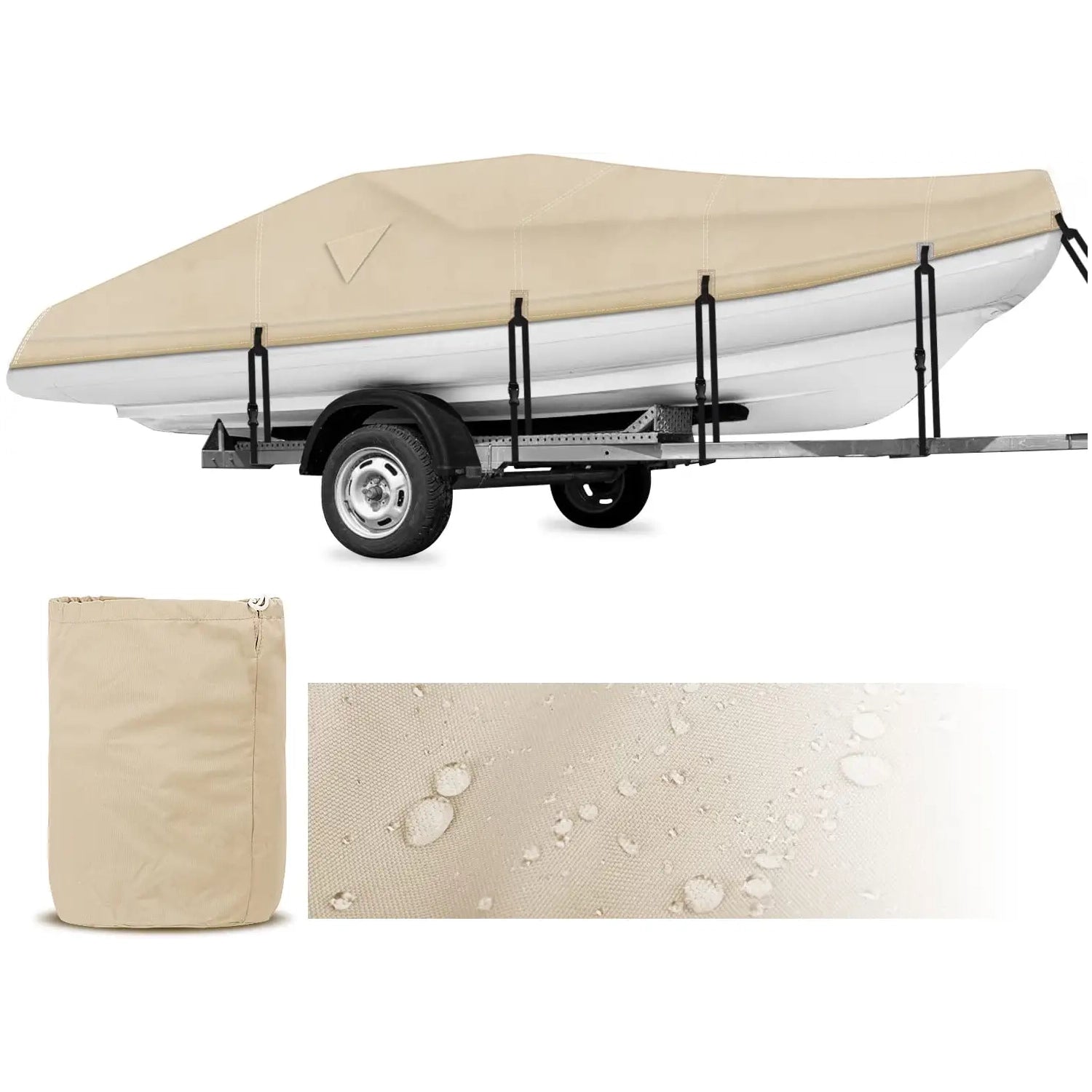 Rockvale Boat Cover, Heavy Duty 600D Trailerable Waterproof Boat Canvas, Universal Marine Grade Outboard Boat Shade for Bass Boat, Tri-Hull, V-Hull, Ski, Fishing Runabout Boat