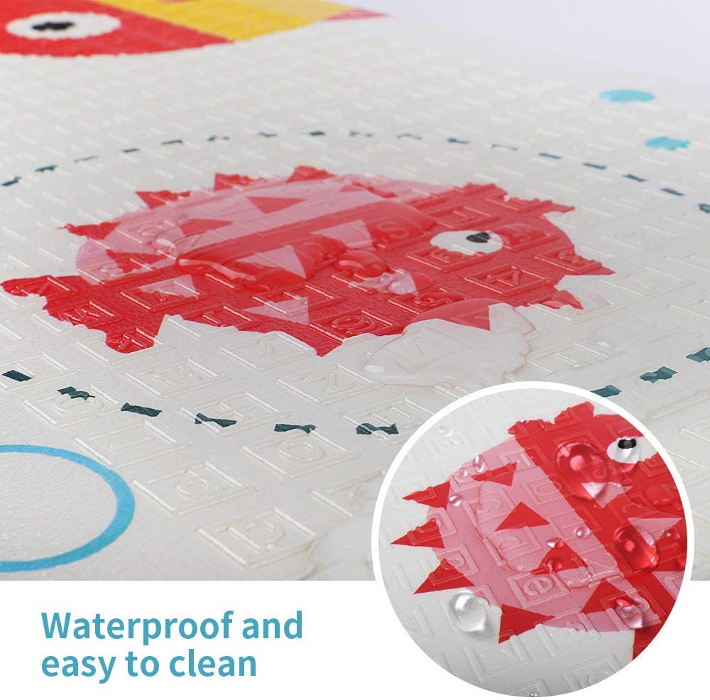 Dripex Baby Play Mat, Large Foam Crawling Playmat, Extra Thick Folding Reversible Waterproof Non Toxic Portable Floor Mat with Letters and Numbers for Babies Infants 195×176×1cm