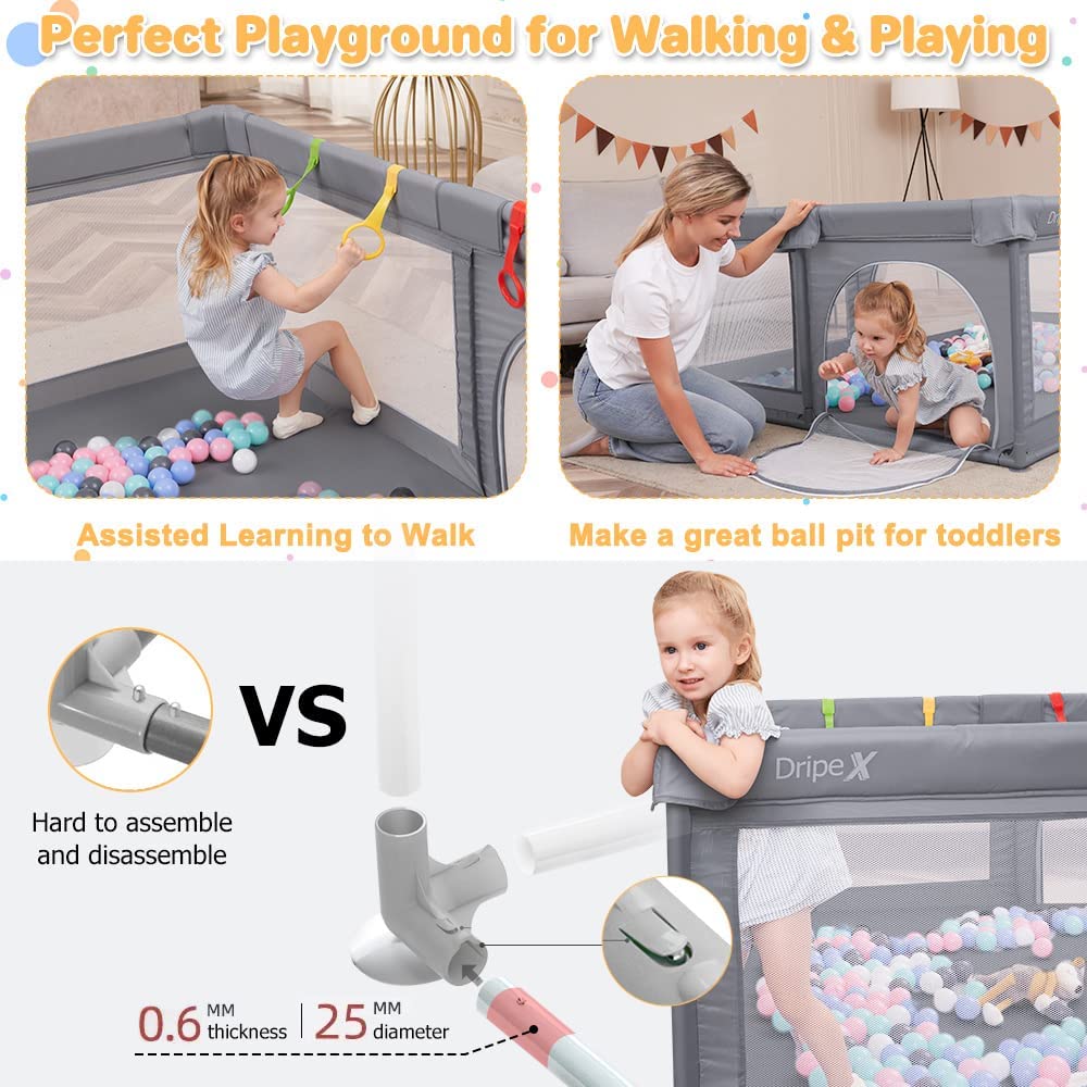 Dripex Baby Playpen, 150x200cm Playpen for Baby and Toddlers, Kids Safety Activity Center Indoor Outdoor, Toddler Playpen with Breathable Mesh Extra