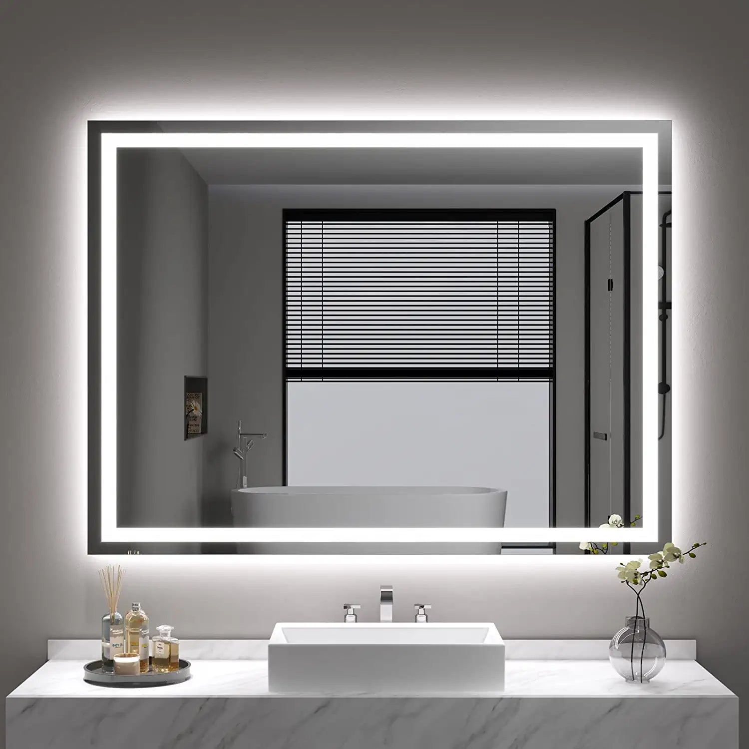 Dripex 28 x 20 Inch LED Bathroom Mirror, Anti-Fog Wall Mounted Makeup Mirror with 3 Color Lights, Waterproof Dimmable LED Vanity Mirror with Memory Function, Touch Button, Horizontal/Vertical