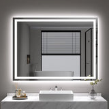 Dripex 28 x 20 Inch LED Bathroom Mirror, Anti-Fog Wall Mounted Makeup Mirror with 3 Color Lights, Waterproof Dimmable LED Vanity Mirror with Memory Function, Touch Button, Horizontal/Vertical