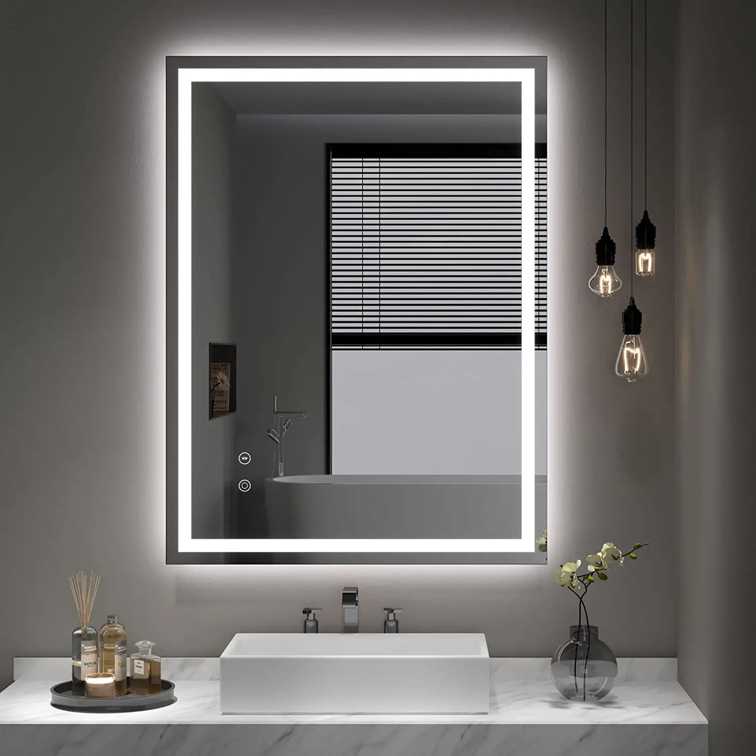 Dripex 28 x 20 Inch LED Bathroom Mirror, Anti-Fog Wall Mounted Makeup Mirror with 3 Color Lights, Waterproof Dimmable LED Vanity Mirror with Memory Function, Touch Button, Horizontal/Vertical