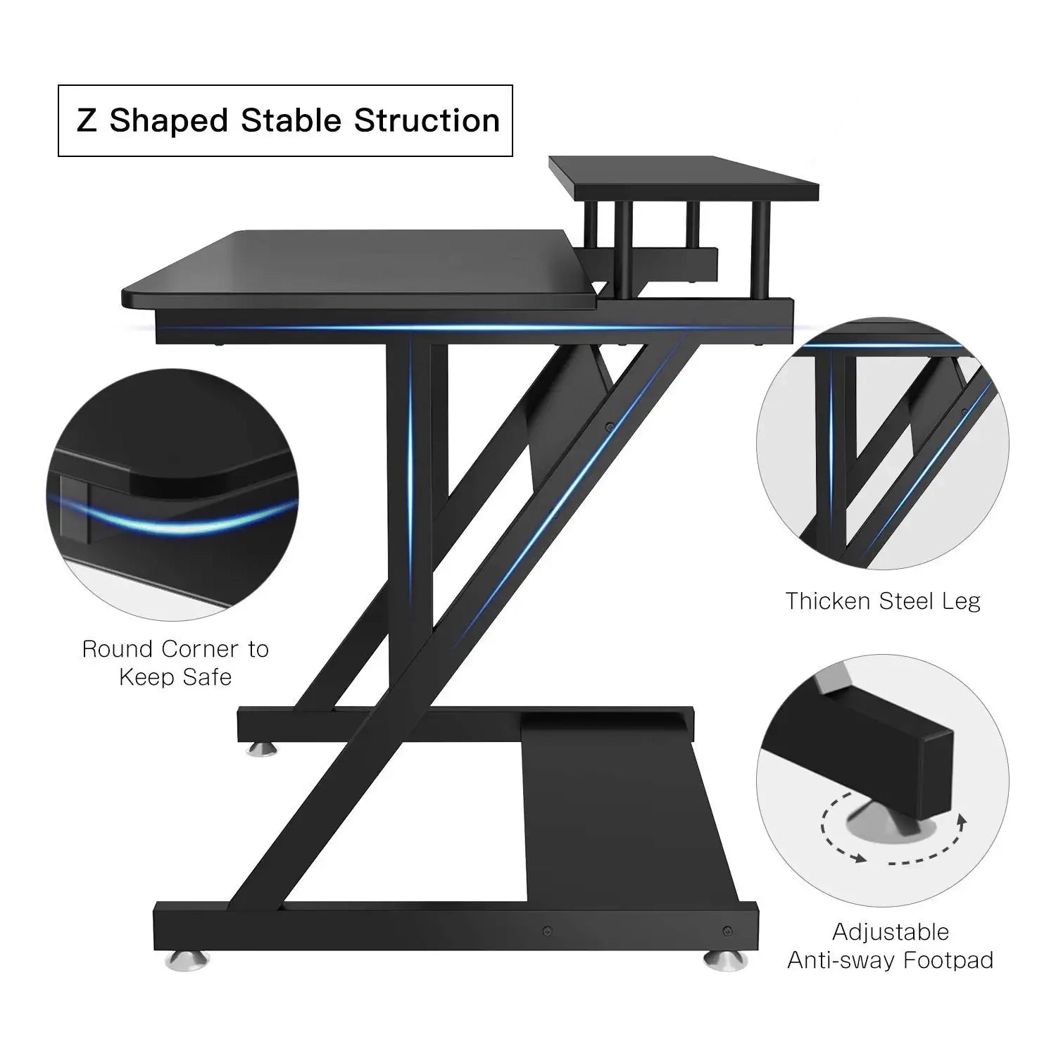 Dripex Computer Desk with Monitor Shelf - Mobile Z Shaped Home Office Desk with Storage Shelves and Movable Wheels for Small Spaces, Compact Corner Desk Space-Saving