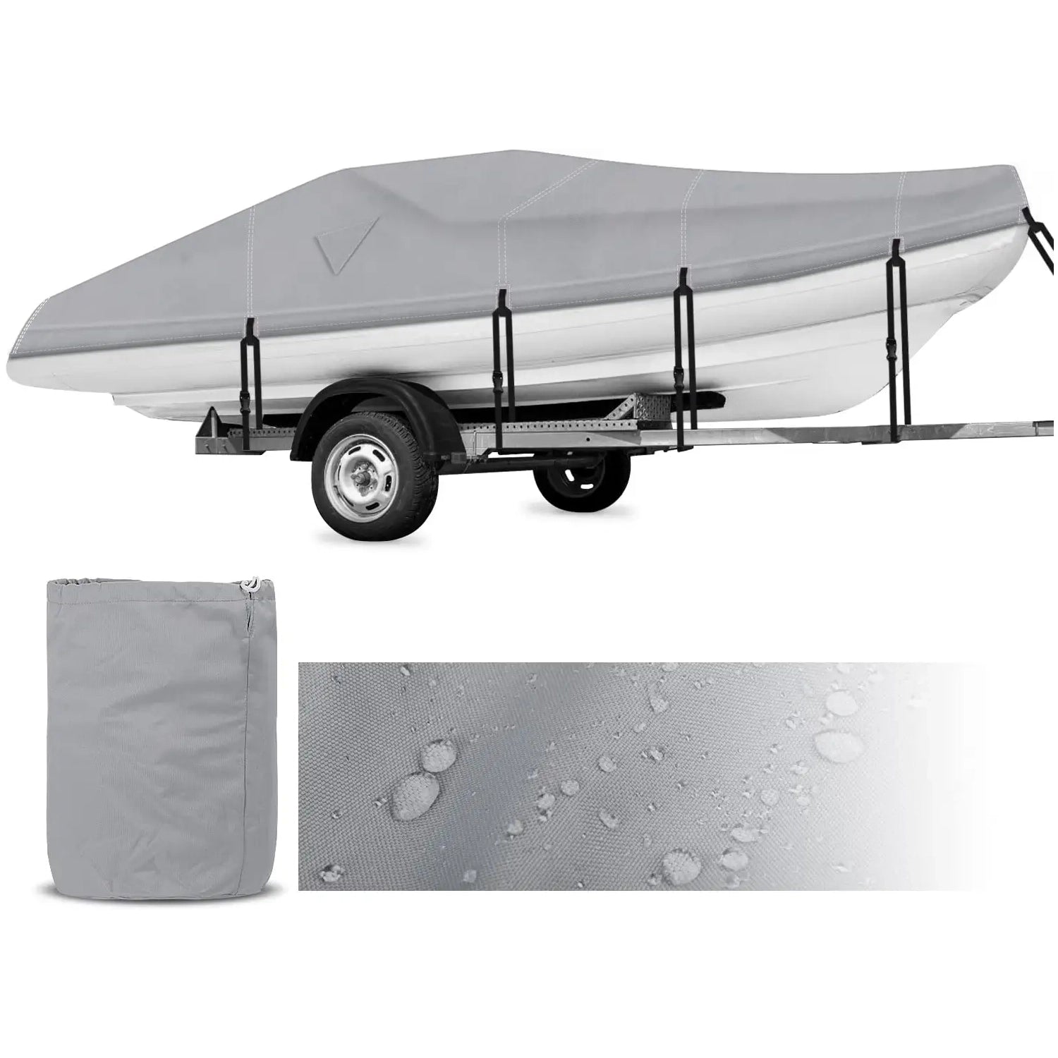 Rockvale Boat Cover, Heavy Duty 600D Trailerable Waterproof Boat Canvas, Universal Marine Grade Outboard Boat Shade for Bass Boat, Tri-Hull, V-Hull, Ski, Fishing Runabout Boat