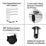 Dripex Fully Assembled 3-Drawer Mobile File Cabinet for A4 File, Lockable Metal Filling File Cabinet with Hanging File Frame and Anti-tilt Design Office Rolling Vertical File Cabinet