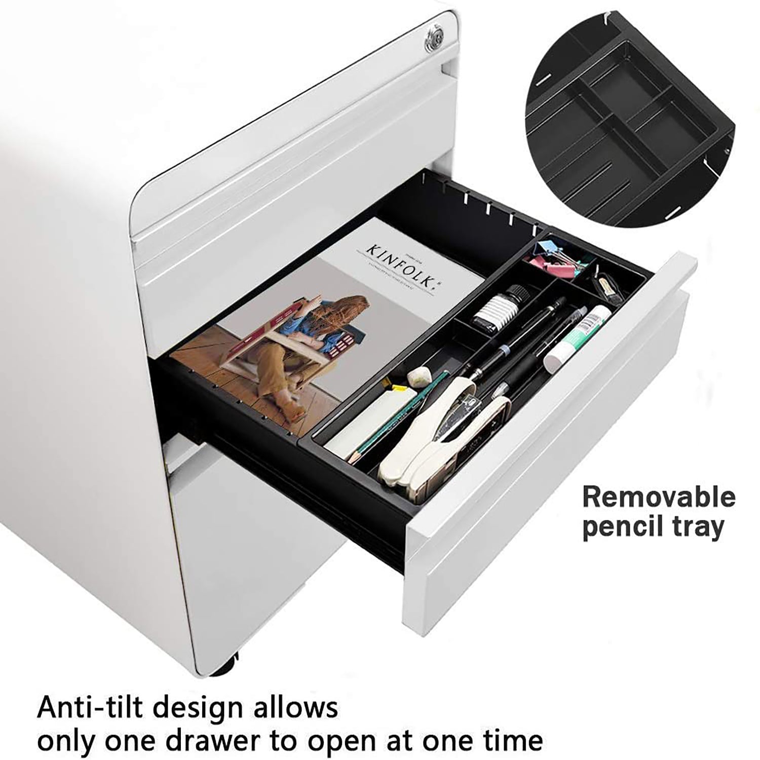 Dripex Fully Assembled 3-Drawer Mobile File Cabinet for A4 File, Lockable Metal Filling File Cabinet with Hanging File Frame and Anti-tilt Design Office Rolling Vertical File Cabinet