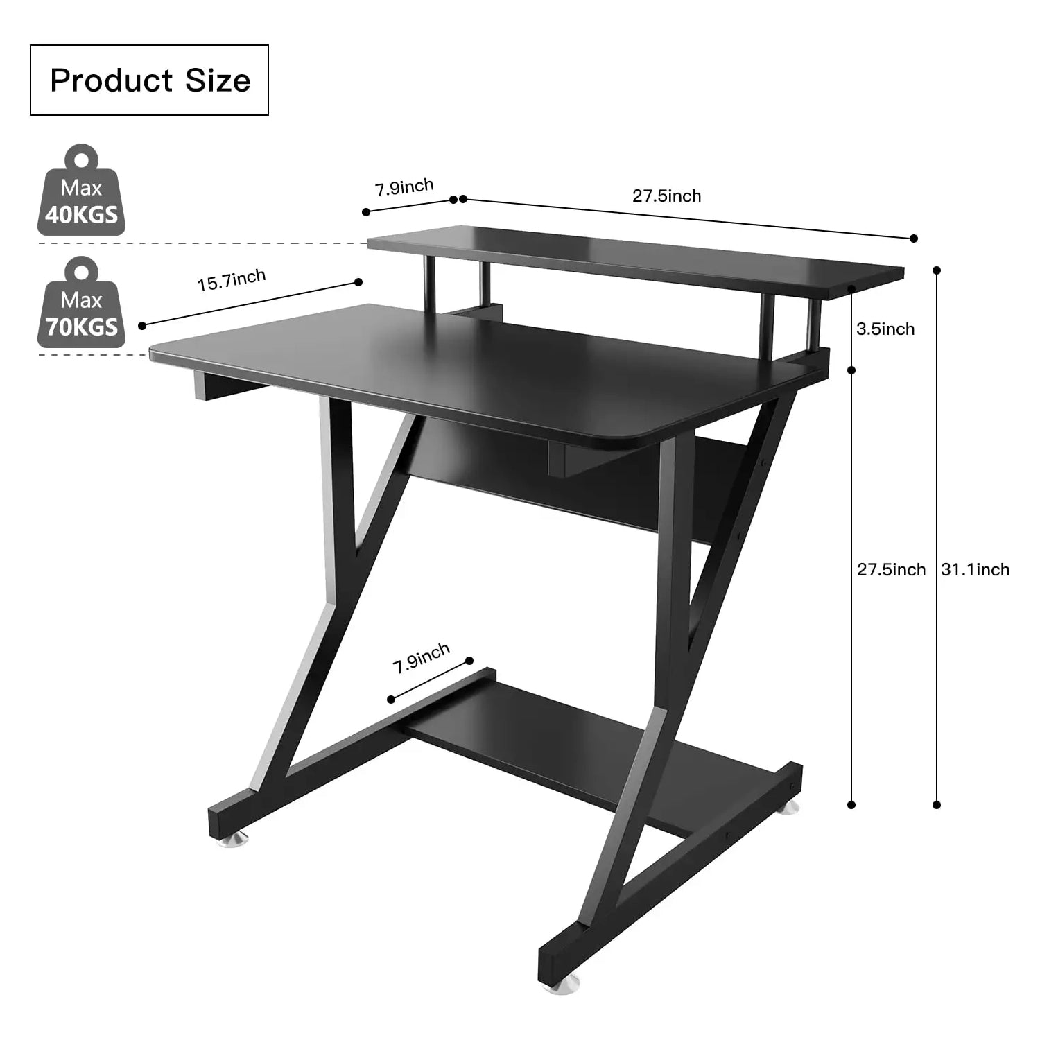 Dripex Computer Desk with Monitor Shelf - Mobile Z Shaped Home Office Desk with Storage Shelves and Movable Wheels for Small Spaces, Compact Corner Desk Space-Saving