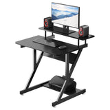 Dripex Computer Desk with Monitor Shelf - Mobile Z Shaped Home Office Desk with Storage Shelves and Movable Wheels for Small Spaces, Compact Corner Desk Space-Saving