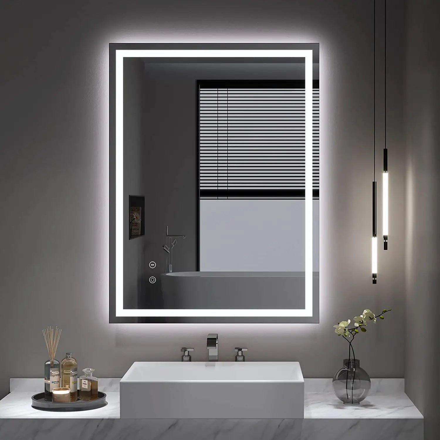 Dripex 28 x 20 Inch LED Bathroom Mirror, Anti-Fog Wall Mounted Makeup Mirror with 3 Color Lights, Waterproof Dimmable LED Vanity Mirror with Memory Function, Touch Button, Horizontal/Vertical