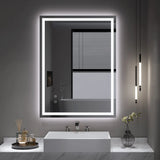 Dripex 28 x 20 Inch LED Bathroom Mirror, Anti-Fog Wall Mounted Makeup Mirror with 3 Color Lights, Waterproof Dimmable LED Vanity Mirror with Memory Function, Touch Button, Horizontal/Vertical