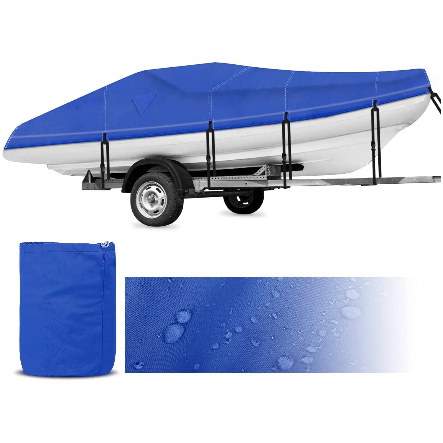 Rockvale Boat Cover, Heavy Duty 600D Trailerable Waterproof Boat Canvas, Universal Marine Grade Outboard Boat Shade for Bass Boat, Tri-Hull, V-Hull, Ski, Fishing Runabout Boat