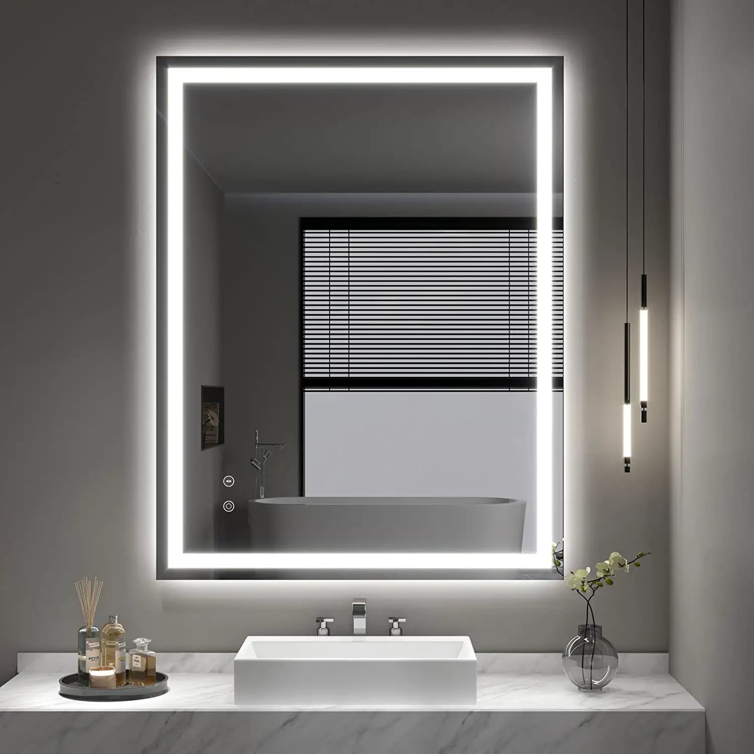 Dripex 28 x 20 Inch LED Bathroom Mirror, Anti-Fog Wall Mounted Makeup Mirror with 3 Color Lights, Waterproof Dimmable LED Vanity Mirror with Memory Function, Touch Button, Horizontal/Vertical