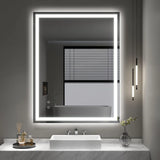 Dripex 28 x 20 Inch LED Bathroom Mirror, Anti-Fog Wall Mounted Makeup Mirror with 3 Color Lights, Waterproof Dimmable LED Vanity Mirror with Memory Function, Touch Button, Horizontal/Vertical