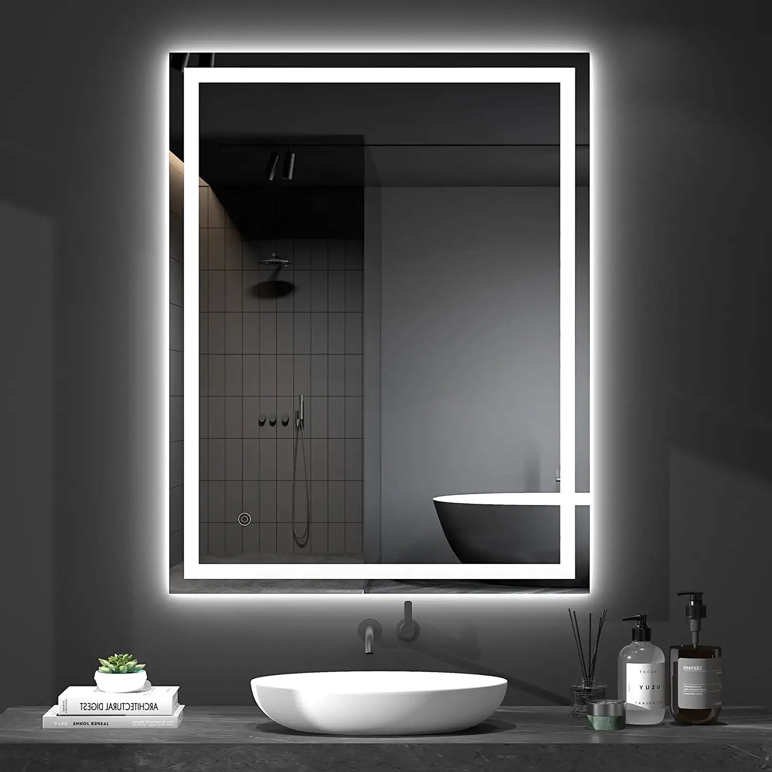 Dripex  LED Vanity Bathroom Mirror, Anti-Fog Wall Mounted Makeup Mirror with Light, Waterproof Led Mirror with Touch Button, Horizontal & Vertical