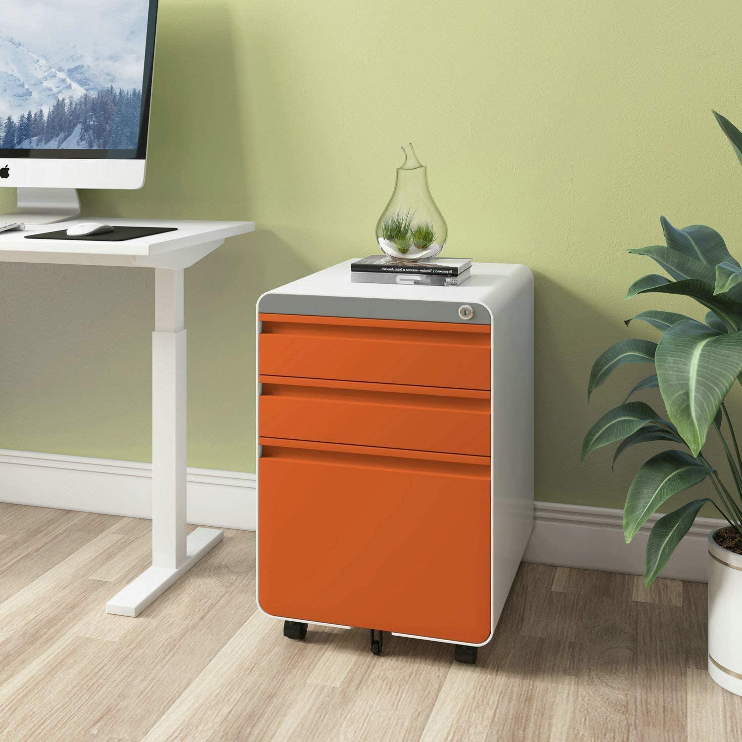 Dripex Fully Assembled 3-Drawer Mobile File Cabinet for A4 File, Lockable Metal Filling File Cabinet with Hanging File Frame and Anti-tilt Design Office Rolling Vertical File Cabinet