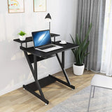 Dripex Computer Desk with Monitor Shelf - Mobile Z Shaped Home Office Desk with Storage Shelves and Movable Wheels for Small Spaces, Compact Corner Desk Space-Saving