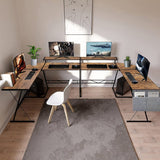 Dripex L Shaped Computer Corner Desk with Monitor Stand Storage Bag, Industrial Gaming Desk, Writing Workstation PC Laptop Study Table for Home Office 152x113x72cm