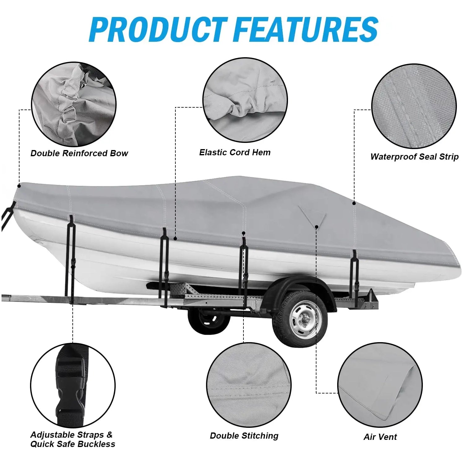 Rockvale Boat Cover, Heavy Duty 600D Trailerable Waterproof Boat Canvas, Universal Marine Grade Outboard Boat Shade for Bass Boat, Tri-Hull, V-Hull, Ski, Fishing Runabout Boat