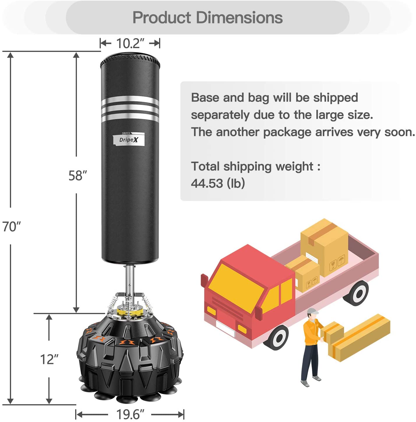 Dripex Freestanding Punching Bag with Stand 70''-182lbs Heavy Boxing Bag with Gloves for Adult Youth Kids - Men Stand Kickboxing Bag for Home Office