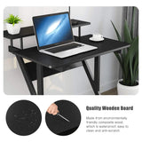 Dripex Computer Desk with Monitor Shelf - Mobile Z Shaped Home Office Desk with Storage Shelves and Movable Wheels for Small Spaces, Compact Corner Desk Space-Saving