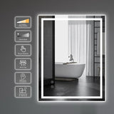 Dripex 28 x 20 Inch LED Bathroom Mirror, Anti-Fog Wall Mounted Makeup Mirror with 3 Color Lights, Waterproof Dimmable LED Vanity Mirror with Memory Function, Touch Button, Horizontal/Vertical