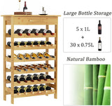 Dripex Bamboo Wine Rack with Drawer, Free Standing Floor Wine Holder Storage Display Shelves for Home, Kitchen, Bar, Wine Cellar, Basement