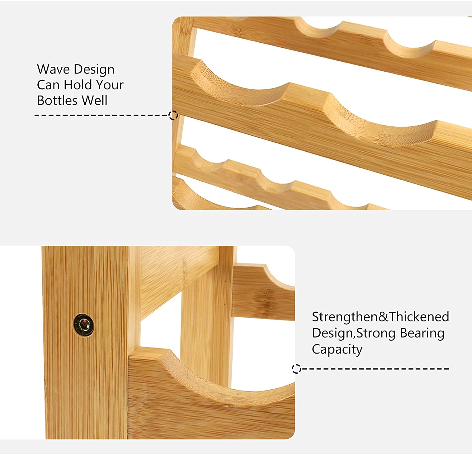 Dripex Bamboo Wine Rack with Drawer, Free Standing Floor Wine Holder Storage Display Shelves for Home, Kitchen, Bar, Wine Cellar, Basement