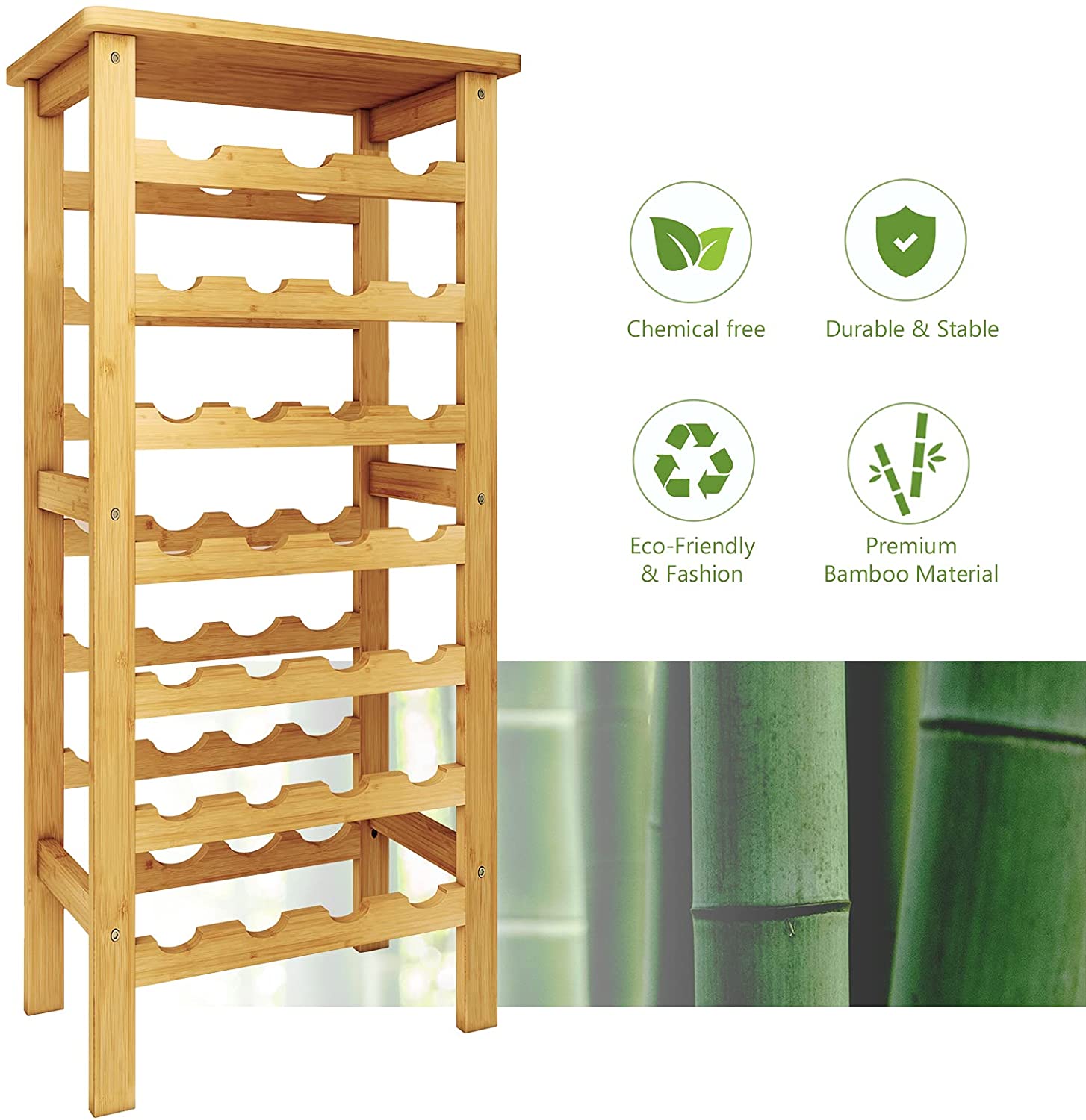 Dripex Bamboo Wine Rack with Drawer, Free Standing Floor Wine Holder Storage Display Shelves for Home, Kitchen, Bar, Wine Cellar, Basement