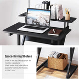 Dripex Computer Desk with Monitor Shelf - Mobile Z Shaped Home Office Desk with Storage Shelves and Movable Wheels for Small Spaces, Compact Corner Desk Space-Saving