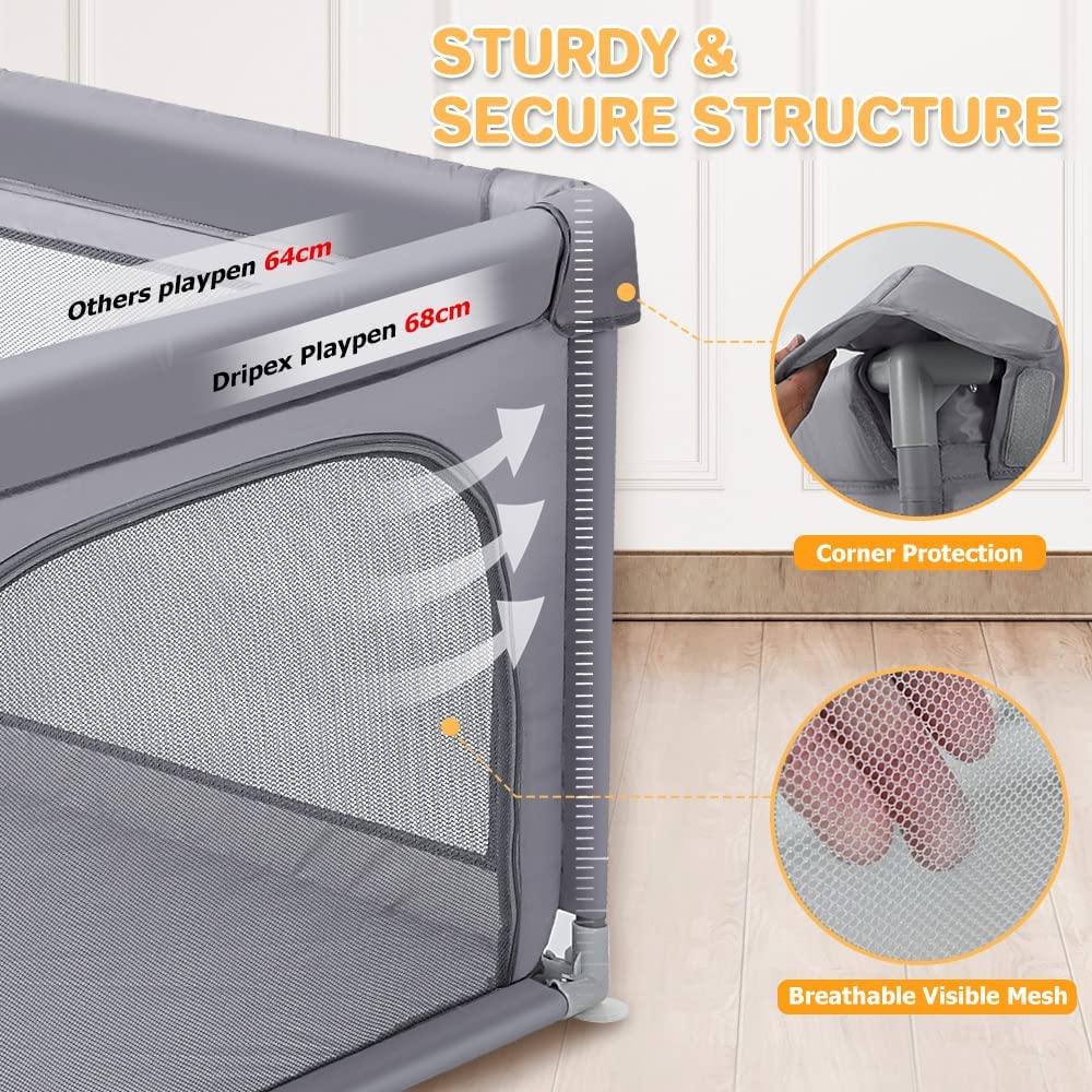 Dripex Baby Playpen, 150x200cm Playpen for Baby and Toddlers, Kids Safety Activity Center Indoor Outdoor, Toddler Playpen with Breathable Mesh Extra