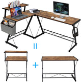 Dripex L Shaped Computer Corner Desk with Monitor Stand Storage Bag, Industrial Gaming Desk, Writing Workstation PC Laptop Study Table for Home Office 152x113x72cm