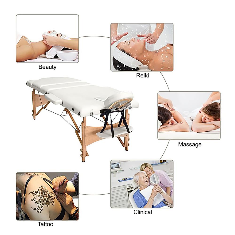 Vesgantti Portable Massage Bed Table - 3-Section Foldable Beauty Couch for Reiki Therapy Treatment Salon Healing - Metal Headrest Support/Carry Bag
