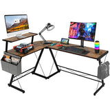 Dripex L Shaped Computer Corner Desk with Monitor Stand Storage Bag, Industrial Gaming Desk, Writing Workstation PC Laptop Study Table for Home Office 152x113x72cm