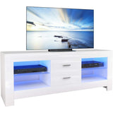 Dripex LED TV Stand Cabinet with Drawer and Shelves, 130cm Modern TV Stand with lights for 22"-52" TVs Entertainment Unit Bench Cupboard for Living room, White Cream