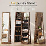 Dripex 360° Swivel Jewelry Storage Cabinet Mirror, 3 in 1 Lockable Jewellery Armoire with Storage Shelf, Free Standing Mirror Jewelry Organiser