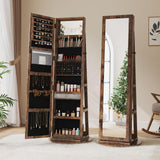 Dripex 360° Swivel Jewelry Storage Cabinet Mirror, 3 in 1 Lockable Jewellery Armoire with Storage Shelf, Free Standing Mirror Jewelry Organiser
