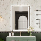 Dripex Black Metal Framed Bathroom Mirror with LED Lights, 500*700 /600*800/600*1000/800*1200MM Light up Backlit Mirror Bathroom Anti Fog Mirrors Dimmable Switch with 3 Colors, Horizontal/Vertical