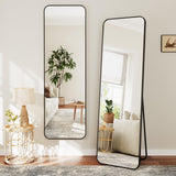 Dripex 160x50cm/ 150x40 Full Length Mirror Rounded Corners, Large Rectangular Floor Mirror with Stand, Freestanding Hanging or Leaning Against Walls for Living Room Bedroom & Hallway