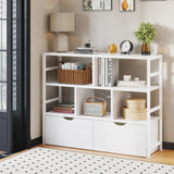 Dripex 4 Tier Bookcase with 2 Movable Drawers，Wooden Floor Standing Book Shelf with Steel Frame, Black Storage Display Shelf for Living Room, Bedroom or Office