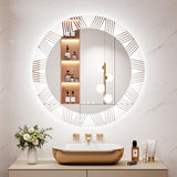 Dripex Round LED Mirror Bathroom,Mesh Pattern，Anti-fog,3 Lighting Modes, Series B