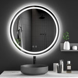 Dripex Round Bathroom Mirror with LED Light,Anti-fog, 3-Color Dimmable LED Light, IP44