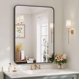 Dripex 55 x 75cm Rectangle Mirror Rounded Corners, Brushed Metal Framed Bathroom Mirror for Wall, Hangs Horizontally or Vertically, for Living Room Bedroom & Hallway
