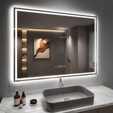 Dripex Bathroom Mirror with LED Lights-Clock+shaver Socket+dimmable+3 Colors+anti-fog