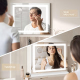 Dripex Hollywood Vanity Mirror with Light, 58 x 48 cm LED Makeup Mirror Light Up Vanity Mirror with 3 Colors Dimmable Strip Light, USB and Type-C Port, Tabletop or Wall-Mounted,