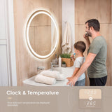 Dripex Round LED Mirror Bathroom,Clock & Temperature Display，Anti-fog,3 Lighting Modes (Copy)