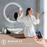 Dripex Bluetooth Round LED Mirror Bathroom,Anti-fog,3 Lighting Modes