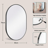 Dripex 50 x 70cm Oval Mirror, Wall Mounted Bathroom Mirror, Horizontal or Vertical Hanging Wall Mirror for Living Room, Bedroom, Entryway