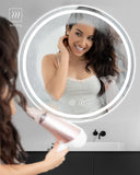 Dripex Round Bathroom Mirror with LED Light,Anti-fog, 3-Color Dimmable LED Light, IP44